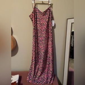 Pink Leopard Print Satin Dress